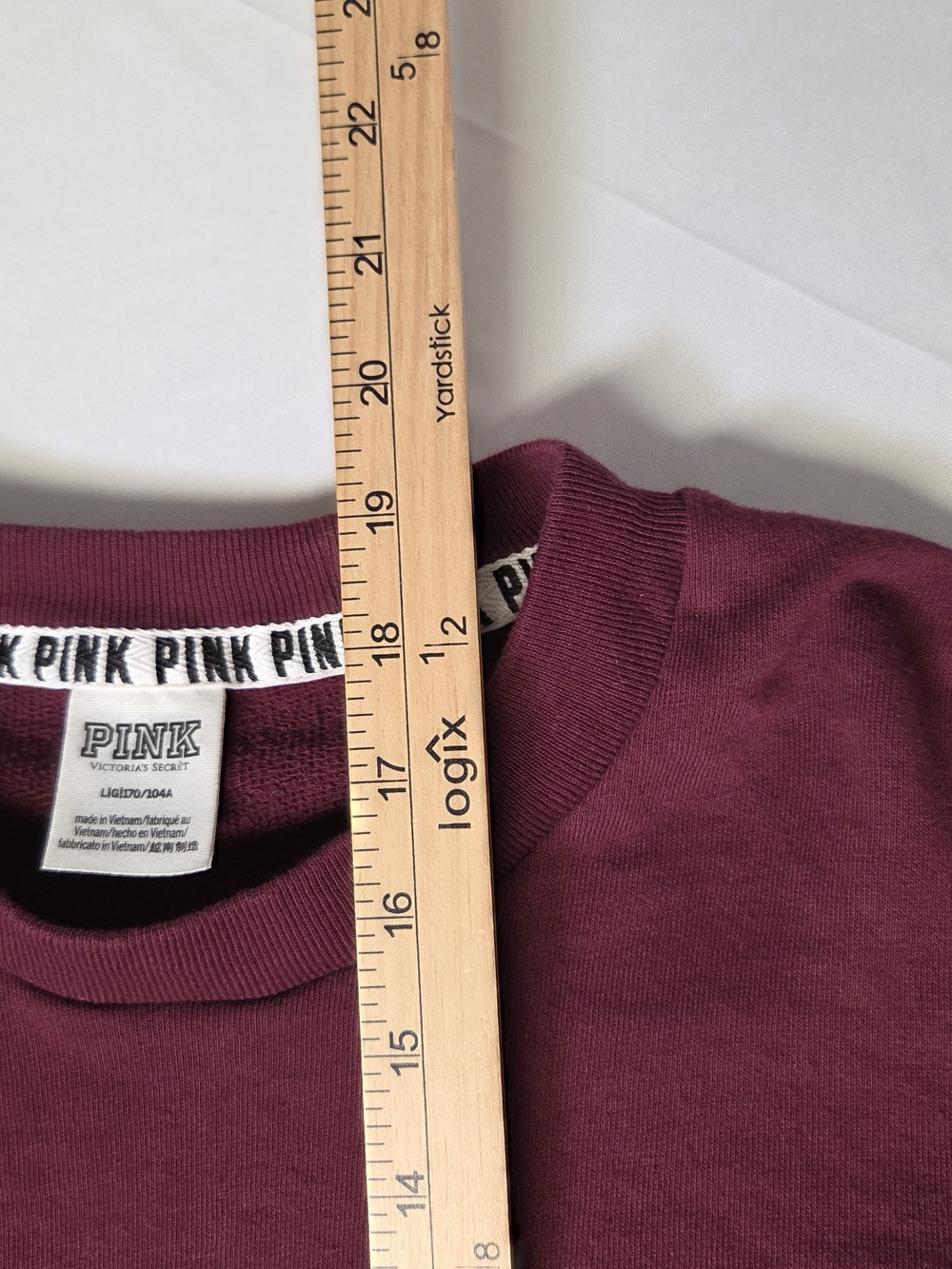 PINK Victoria's Secret Burgundy and Black Cropped Sweatshirt Large - Picture 7 of 7